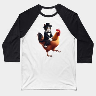 Tuxedo Cat On A Chicken Baseball T-Shirt